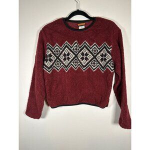 Vintage Palmetto's Fuzzy Fleece Fair Isle Sweater Burgundy Nordic Size Medium